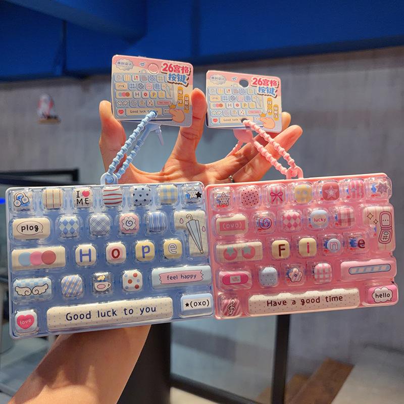 26 Key Cute Keyboard Stress Relief Fidget Toy Mini Soft Click Toy Portable Bag Pendant for Kids Stocking Stuffer
