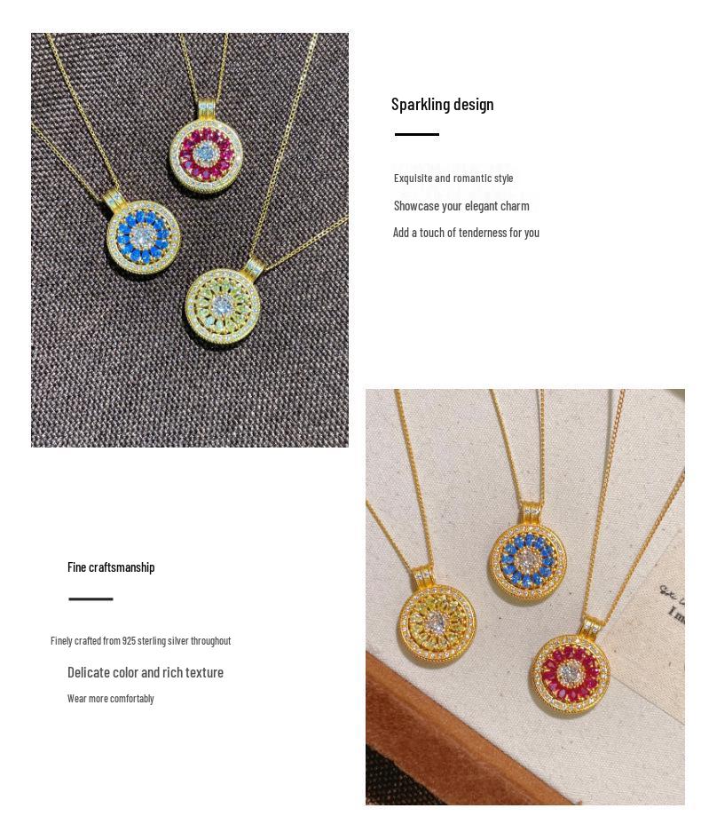 S925 Sterling Silver Lattice Compass Necklace with Cubic Zirconia and Rose Pendant In New Chinese Style