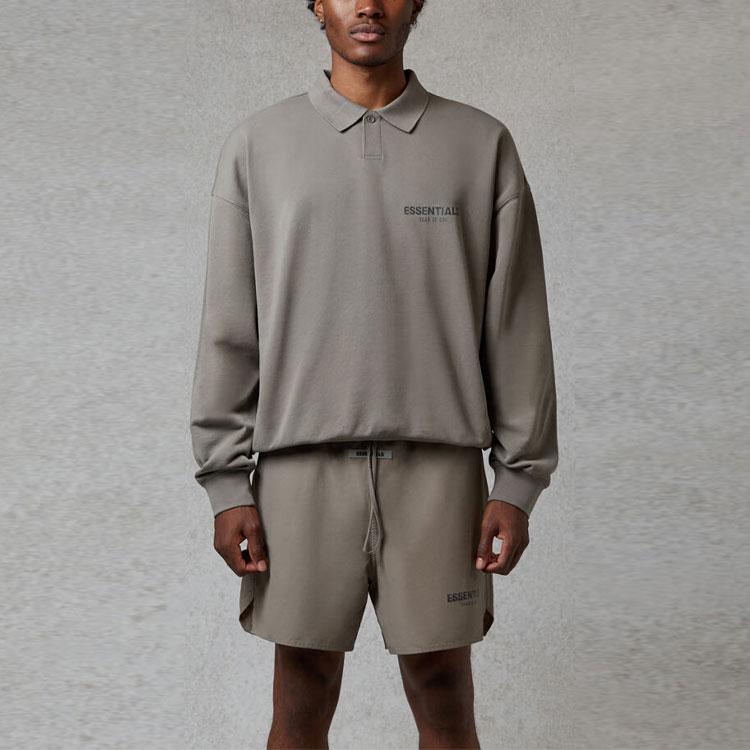 Fear of God Essentials Fall/Winter 2020 Long Sleeve Polo Shirt With Letter Logo Unisex Tops Cement FOG-FW20-360