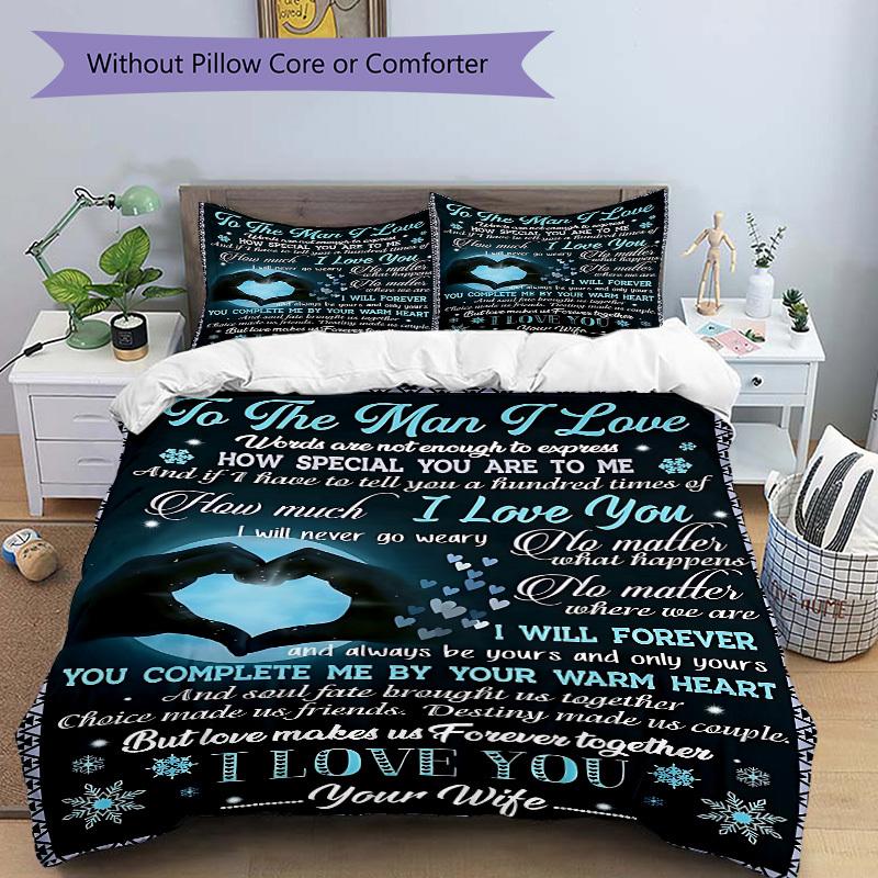 3pcs Love Declaration Duvet Cover Set, Cover For Bedroom Guest Room (1 Duvet Cover + 2 Pillowcase, Without Quilt),  yy250922238