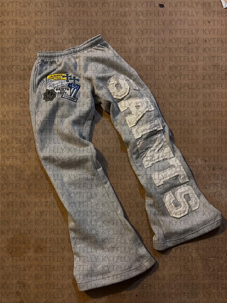Completo Y2K da Donna a 2 Pezzi Felpa con Zip e Toppe Strappate Lettere Pantaloni Lunghi Dritti Streetwear Tuta