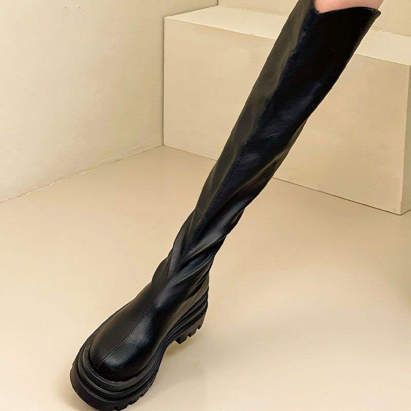 Over-knee Elastic Boots 2025 Autumn New Knight Boots Small Thick Heel Long Tube Shows Height and Thinness Tall Boots
