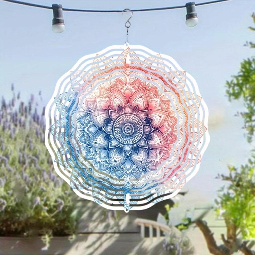 Colorful Mandala Wind Spinner – 2D Kinetic Christmas Decor, Gift for Women/Wife, Indoor & Outdoor Metal Wind Spinner, Thanksgiving & Holiday