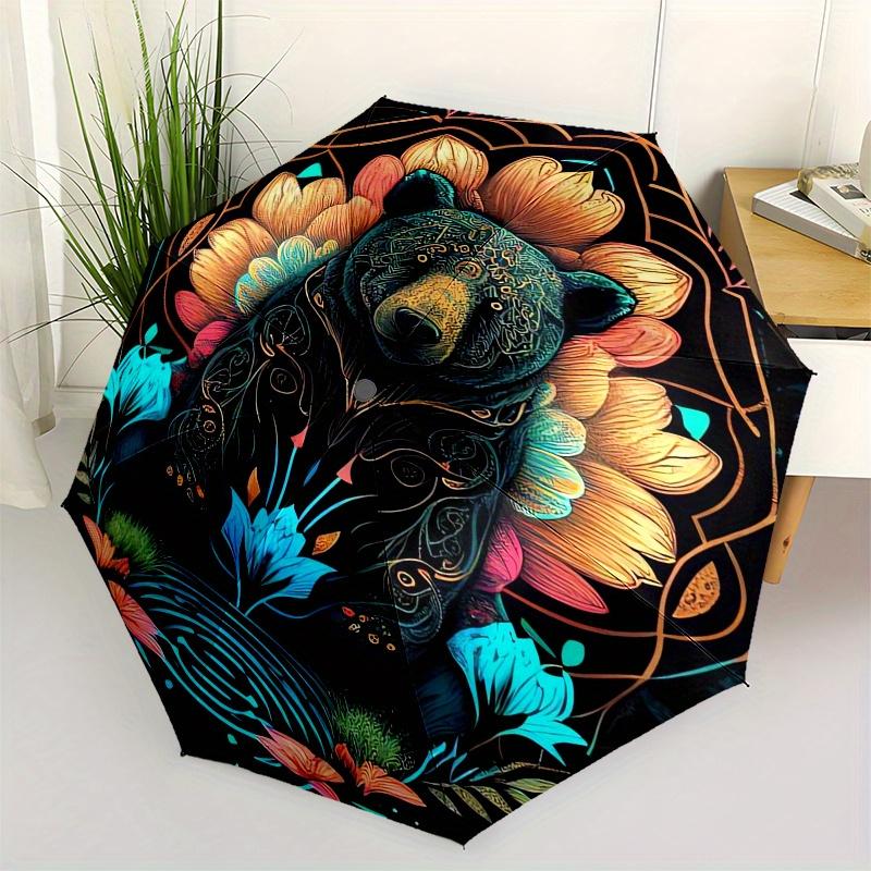 

Colorful Bear Mandala Wall Art DecorUmbrella, Portable 3-Fold Compact Umbrella for Men & Women Gift