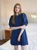 Muse By Rose Isabella Linen Balloon Mini Dress (Denim Blue)