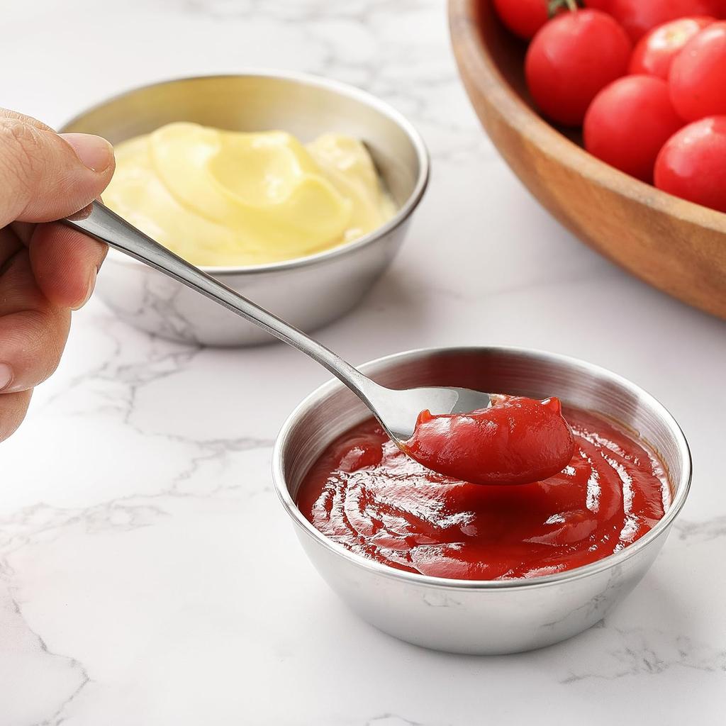 8 PCS Stainless Steel Mini Sauce Dish, Small Individual Round Seasoning Bowls, Dipping Sauce Bowl, Ingredient Bowls for Prep Appetizer Plates