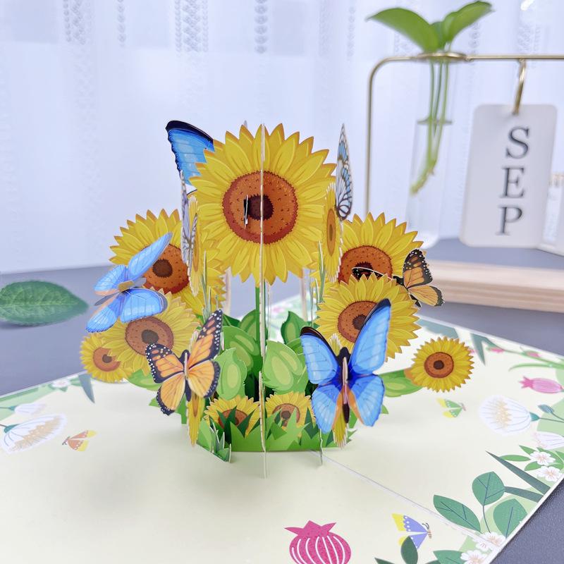 Weihnachtskarte Schmetterlingstanz Sonnenblume 3D Pop-up: Kreatives handgefertigtes High-End-Design für das Qixi-Fest