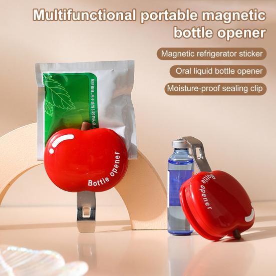 3-in-1 Apples Shape Bottle Opener & Magnetic Bag Clip Easy Open Bottle Cap Sealer for Snacks Cans Cute Kitchen Gadget for Refrigerator Bar Accessory