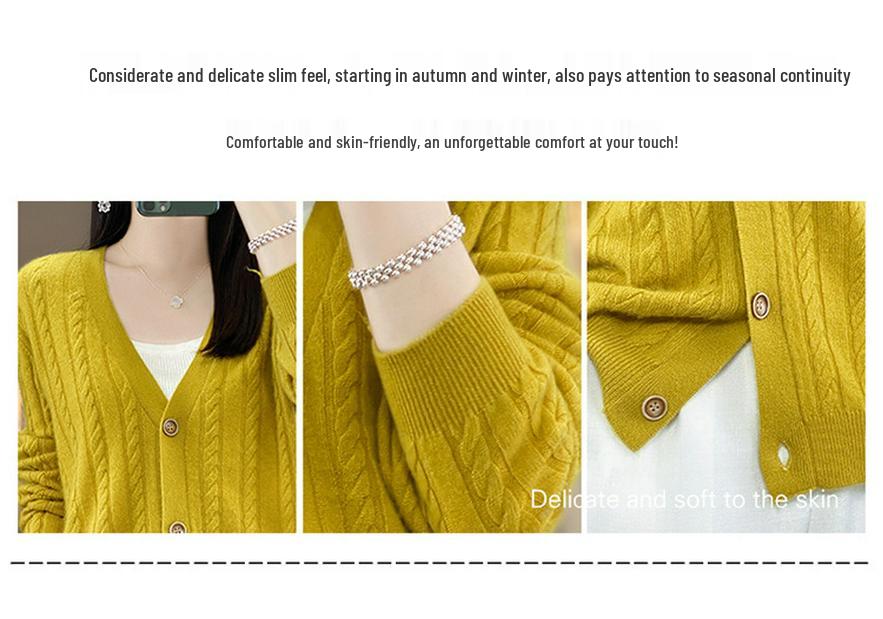 Women's Pure Cashmere Cardigan V Neck Loose Knitwear Sweater, Autumn 2023 Collection