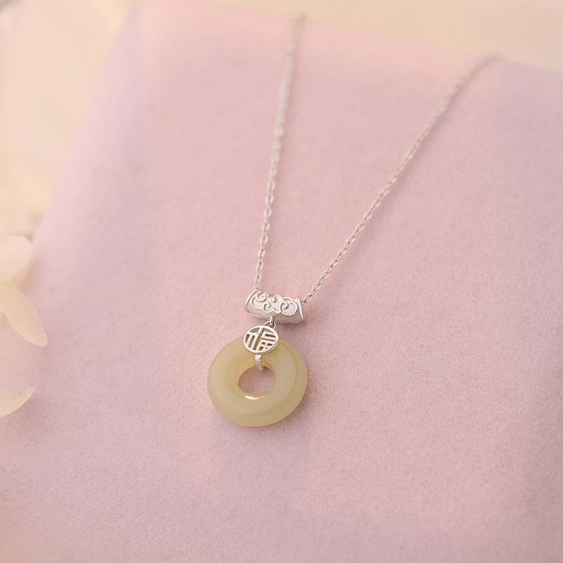 Hotan Jade Peace Buckle Necklace Simple New Chinese Style Guofeng Gift Girlfriend Collar Chain