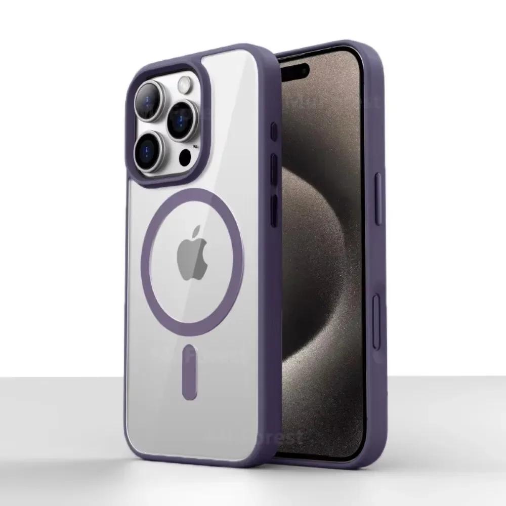 Magnetic Wireless Transparent Case For iPhone 16 15 14 13 12 11 Pro Max Plus Acrylic For Magsafe Clear Hard Shockproof Cover