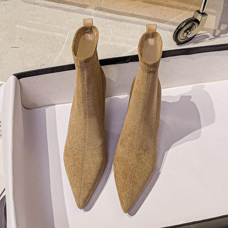 Pointed thin heel thin boots fashion high heel short boots women's 2024 new autumn and winter mid-tube boots sleeve small bare boots