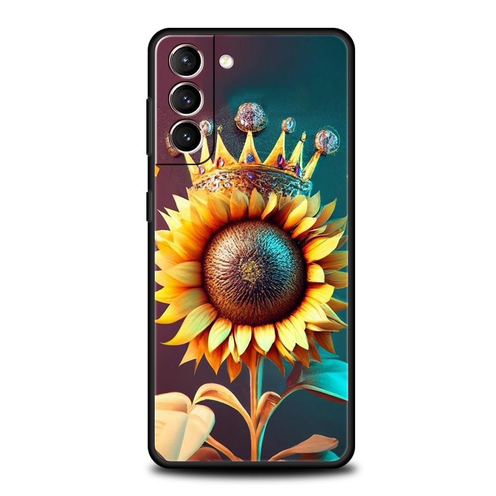 Sunflower Phone Case For Samsung Galaxy S26 Ultra S25 Plus S24 FE S23 S22 5G S21 S20 Cover Black Soft