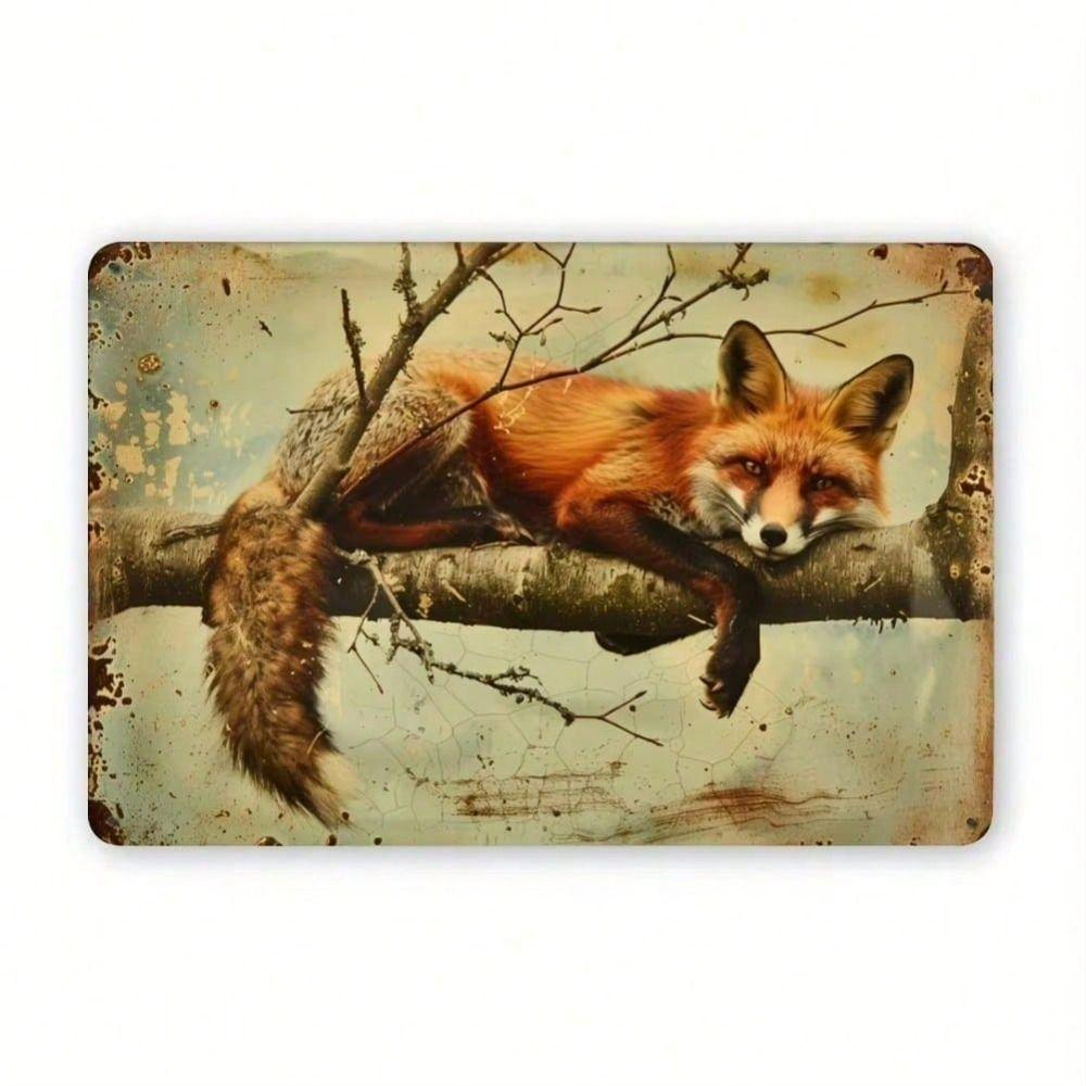 Metal Poster Fox Rustic Vintage Wall Art, Handmade Iron Sign for Living Room