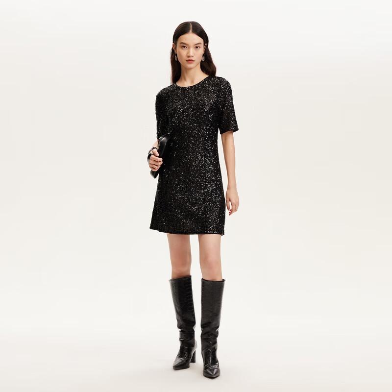 

VEROMODA Elegant Sequin A-Line Little Black Dress M