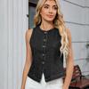 Women's Round Neck Sleeveless Vest Slim Fit Street Style Denim Top Button Front Sleeveless Blouse