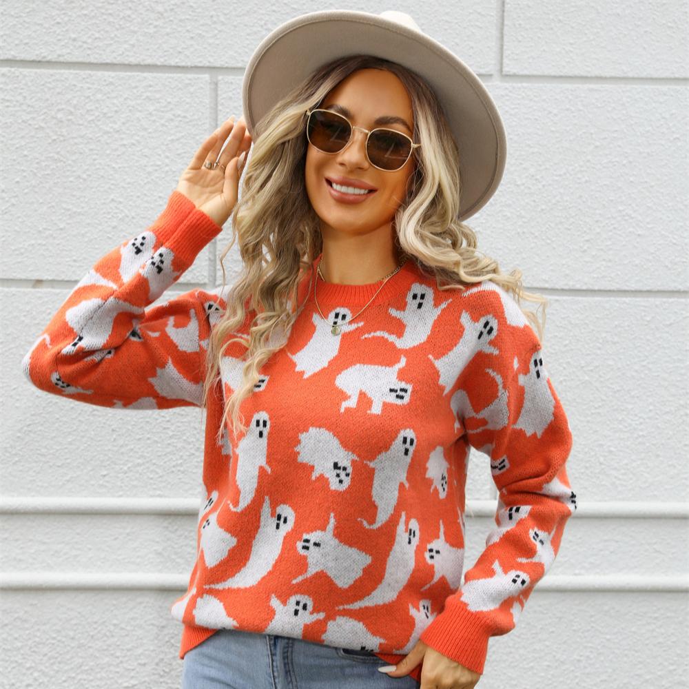 

2025 Осень и Зима Новинка Хэллоуин Персонализированный Свитер Пуловер Большой Размер Вязаный Свитер XL оранжевый