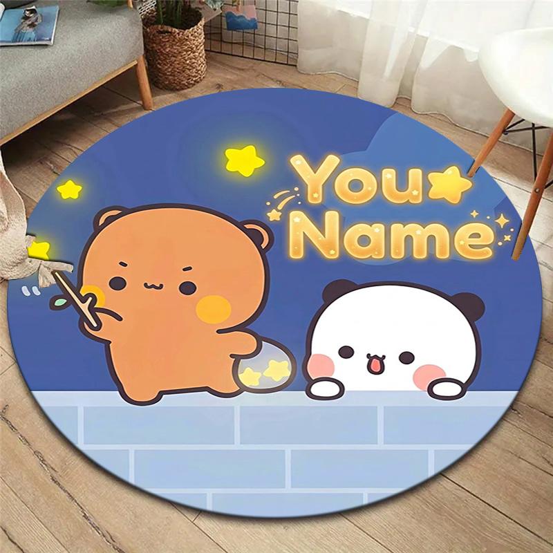 Bear Panda Night Custom Name Round Area Rug Carpet Rug For Living Room Bedroom Sofa Playroom Decor Nonslip Floor Mat