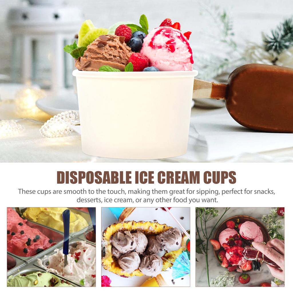 50ks Jednorázové papírové kelímky na zmrzlinu s víčkem Perfektní na dezerty Jogurtový papír Dortový kelímek Studená polévka Pudink Více