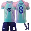 Kits de Football Personnalisés Nom pour Adolescents Enfants Adultes 25/26 Barça Bleu-Rose #8 PEDRI Ensemble Maillot d'Entraînement Sportif avec Chaussettes