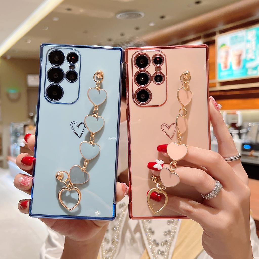 INS Applies To Samsung S25ULTRA Electroplated Love Mobile Phone Case A16 Bracelet A55 Anti-drop S24 Simple Protective Case
