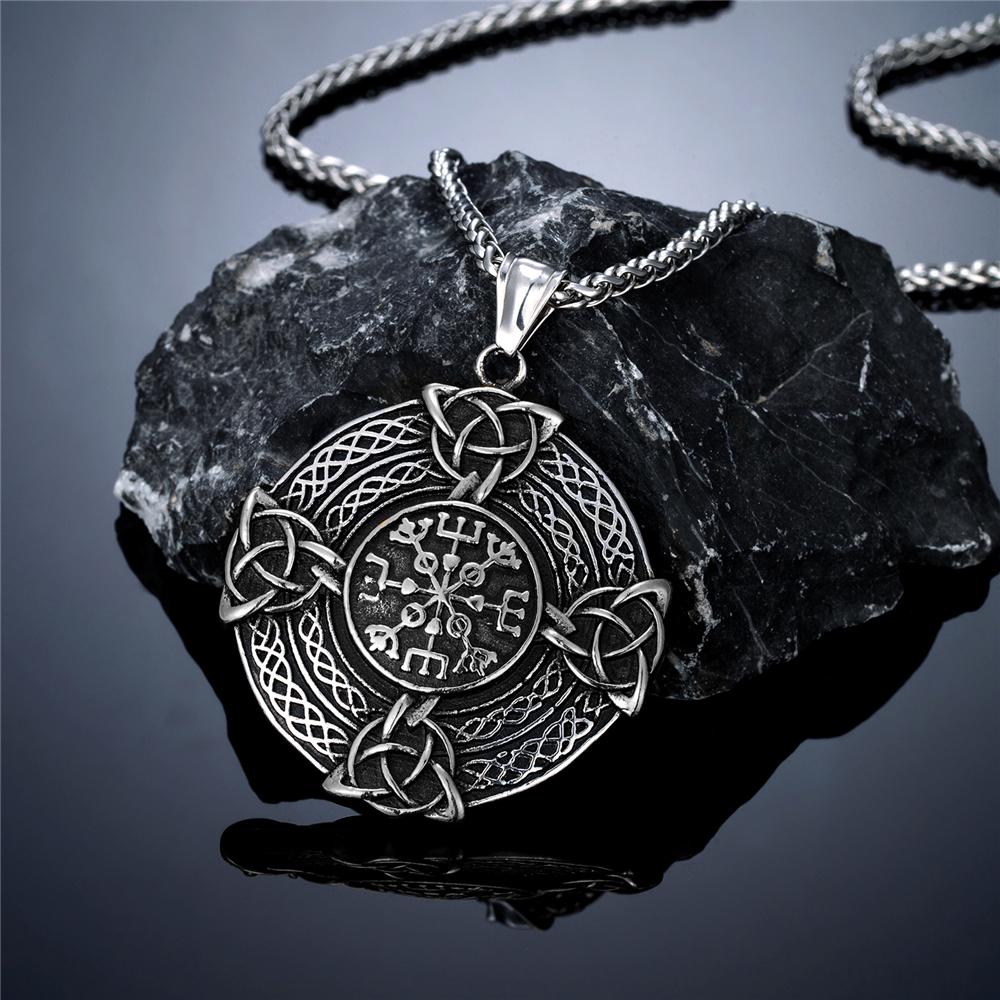 Collane Runiche Vichinghe Mitologia Norrena Vintage Uomo Acciaio Inossidabile Solido Vegvisir Triquetra Nodo Celtico Amuleto Ciondolo Gioielli