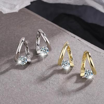 Koreanischer Stil Strass Runde Ohrklemmen - Einfache Diamant-Ohrringe für Frauen und Studentinnen