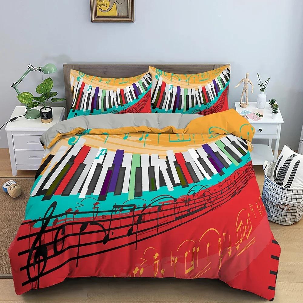 Pillowcase Bedclothes with Music Pattern Bedding Set Piano Key Duvet Cover Set Luxury King Full Quilt Cover for Bedroom Tool