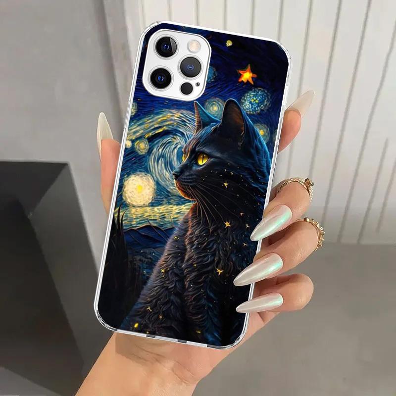 Black Cat Cartoon Cute Phone Case for Iphone 17 Air 16 15 Plus 14 13 Mini 12 11 Pro Max 16E 7 8 SE 2020 Soft Funda Print Shell 1