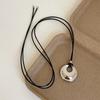 Korean Round Geometric Pendant Necklace for Women Luxury Silver Color Drop Black Rope Necklace Sweater Chain Jewelry Accessories