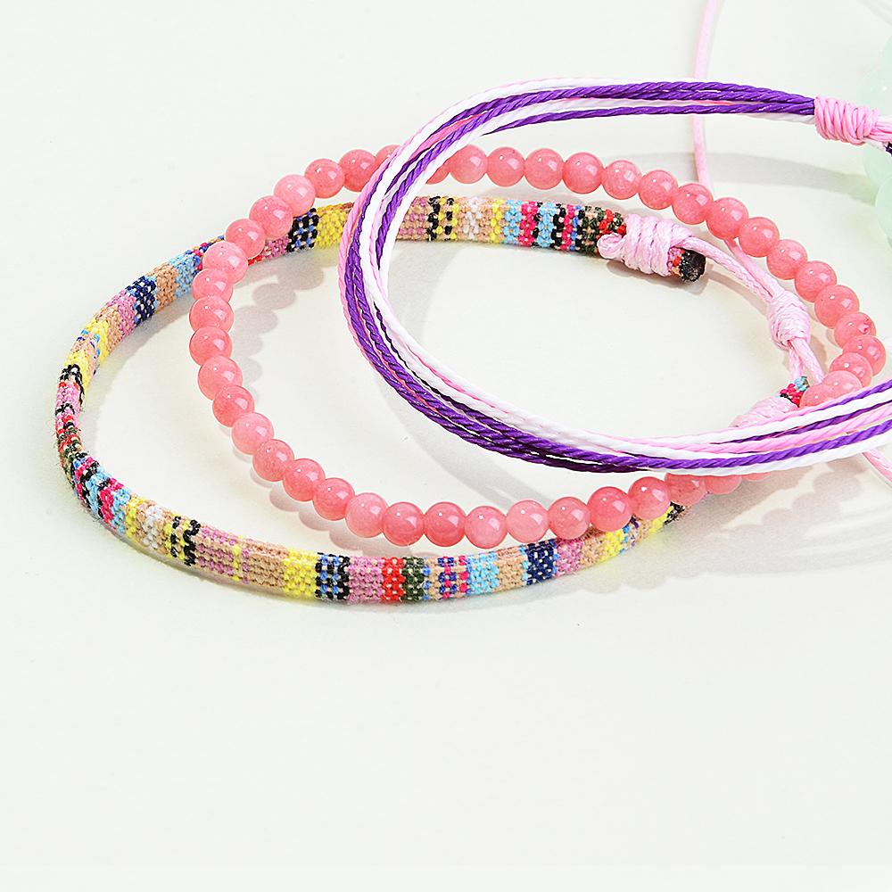 3pcs/set Men's Braided Bracelet Set, Natural Stone Couple's Bracelet, Bohemian Ethnic Cotton and Linen Hand-woven Bracelet