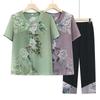 Women's Summer Short-Sleeve Two-Piece Set: New Chinese Style for Elders