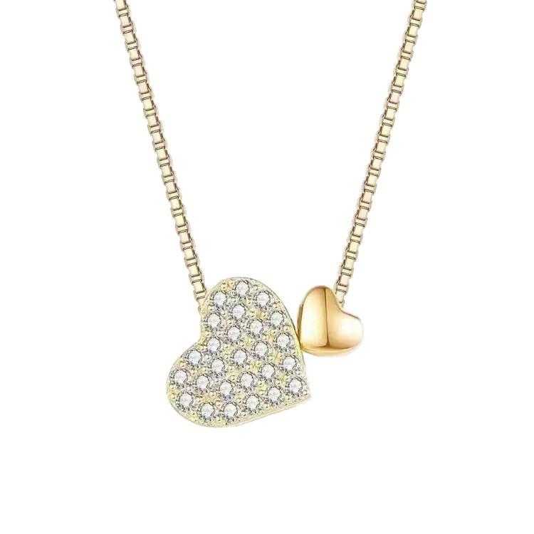Women's Double Heart Necklace with Zircon Pendant - Luxury Clavicle Chain Gift