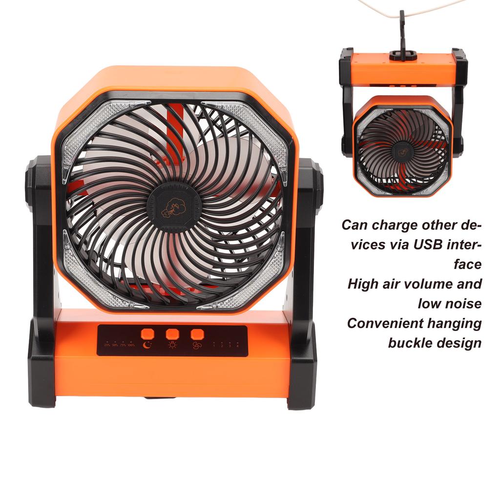 Camping Fan with LED Lantern 4 s 270 Degree Large Volume USB Rechargeable Outdoor Tent Fan with Light Hook
