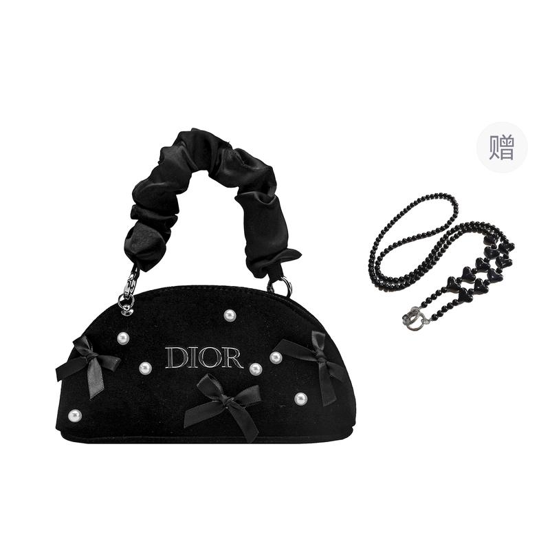 

DIOR Bag [Customized Cosmetic Bag] Canvas Serenade Pearl Bow Sweet Cool Classic Romantic Elegant Nobility Black Semi-circle Velvet High-end Travel