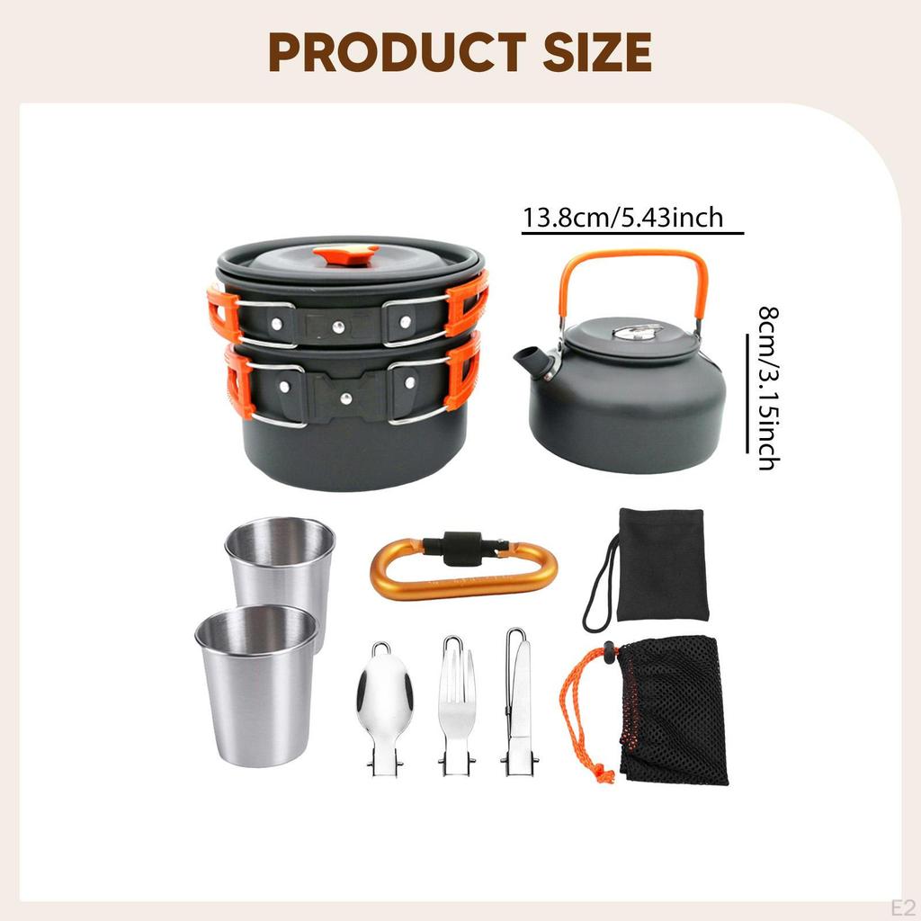 Camping Cookware Kit Cooking Set Ergonomic Pot Frying Pan Kettle for Barbecue Fishing
