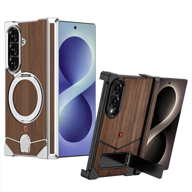 Z Fold 8 Ultra Foldable Phone Case Metal With Walnut Wood Grain Waterproof Anti-fall Anti-slip Compatible