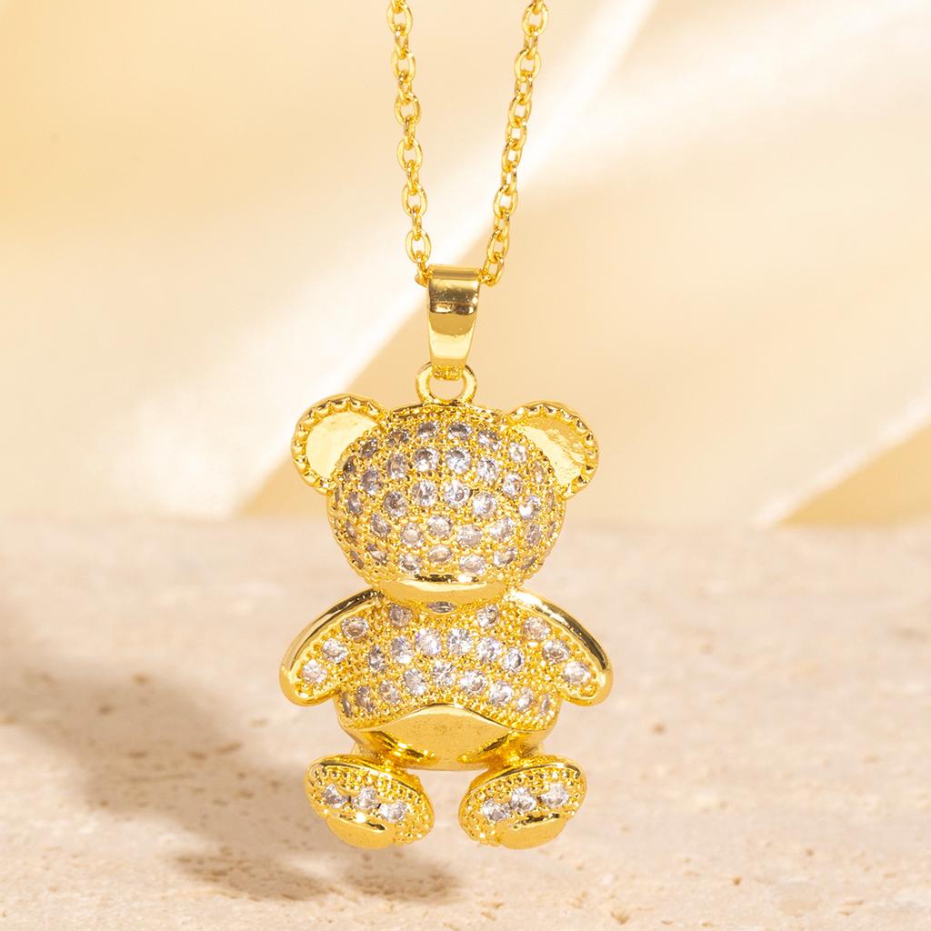 Full Diamond Three-dimensional Teddy Bear Necklace, Creative Personality, Niche Design, Animal Pendant, Fashionable and Exquisite Jewelry