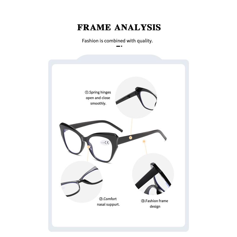 Cat Eye Reading Glasses for Women Fashionable Trendy Prescription Eyewear Anti Blue Light hyperopia Correction Eyeglass +1+1.5+2