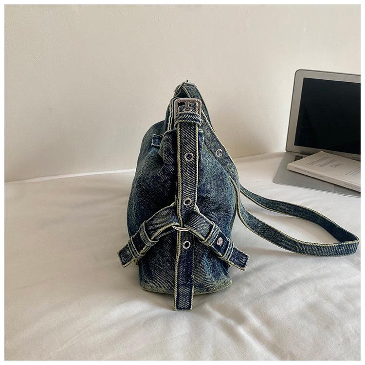 2026 Trendy Retro Denim Crossbody Bag - Large Capacity for Commuting or School