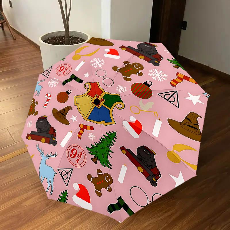 1PC Christmas Harry Potter Umbrella-8-Rib Reinforced, Automatic Open, Lightweight & Durable, Cute Fashion Accessory for Outdoor, D2675