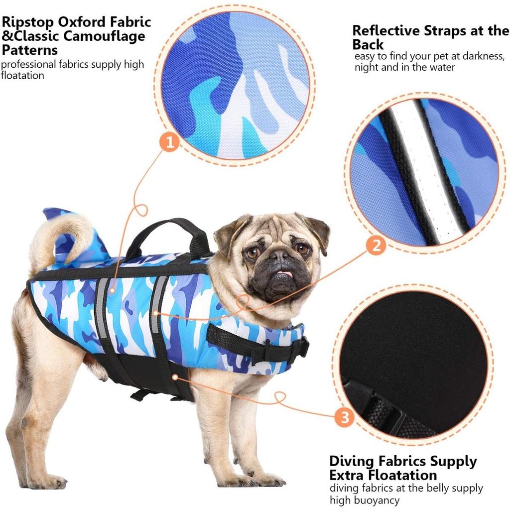 Pet Life Jacket Vest Clothes Life Vest Adjustable Reflective High Buoyancy Camo Pet Swimsuit For Dogs Outdoor Surfing Beach Use