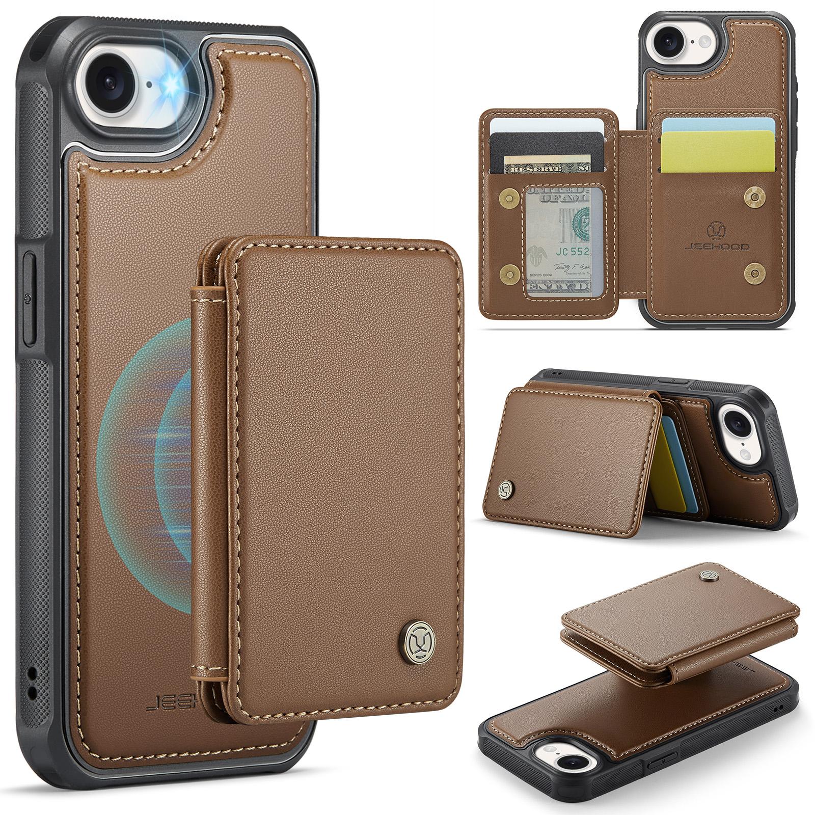 

For iPhone 16e Case JEEHOOD J05 Leather Mobile Cover with Detachable Magnetic Card Bag E