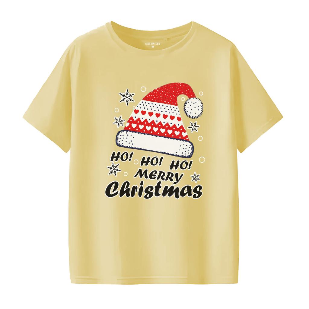 Fashionable Christmas Happy Snowflake Hat Printed Pattern Short Sleeve Round Neck Versatile Womens Festival Tshirt