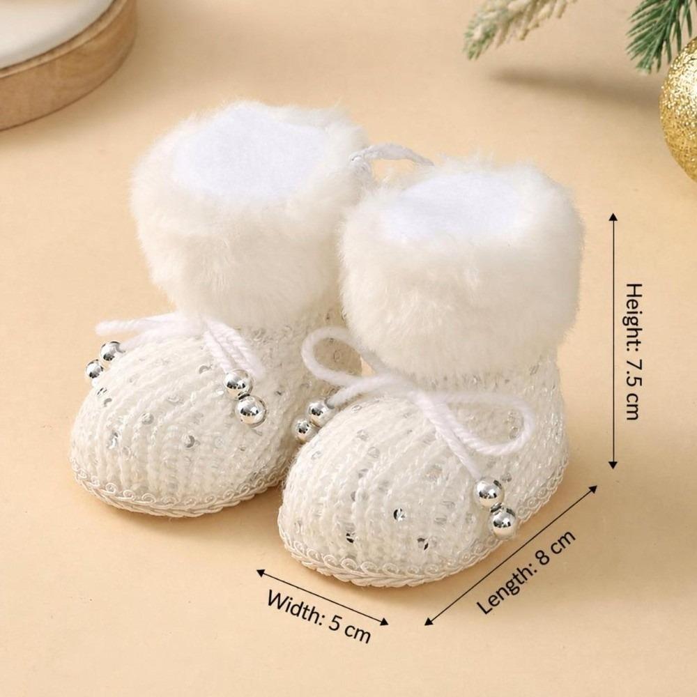 Bow Beads Knitted Christmas Boots Built-in Hanging Loop Boot-Shaped Ornament  Box Embellishment