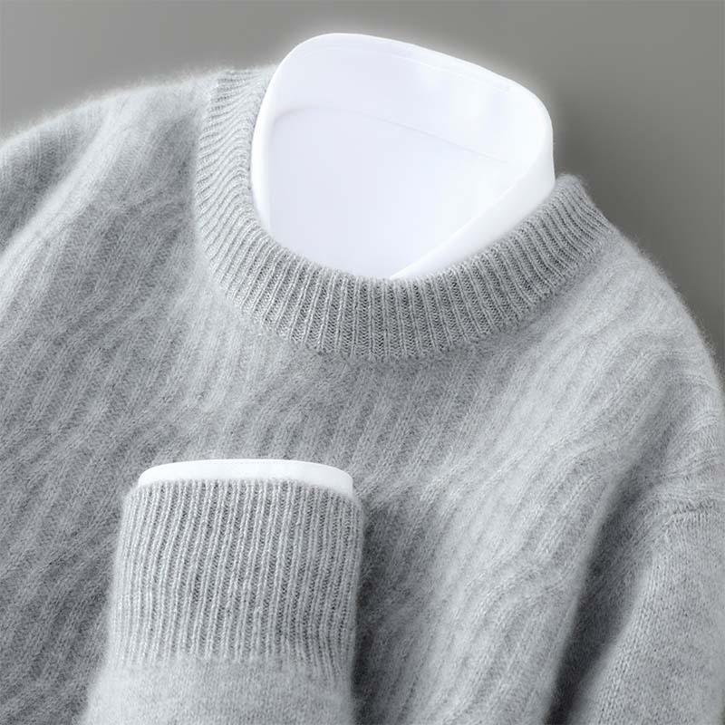 Pánský zimní svetr s kulatým výstřihem ze 100% čisté vlny - Jednobarevný kašmírový svetr, Ležérní obchodní pletený základní vrstva