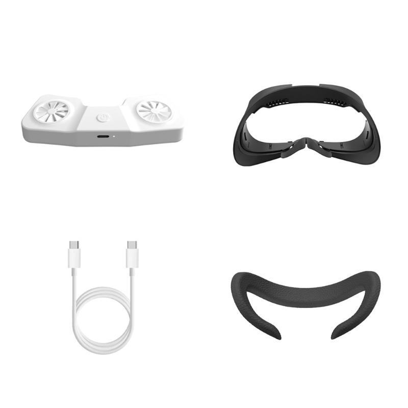 Ice Spong/PU Leather Face Cushion Breathable Cover Virtual Reality Headset Cooling Fan Interface & Adjustable Lens Guard