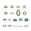 Retro Turquoise Gemstone 18Pcs Personality Combination Ring Set