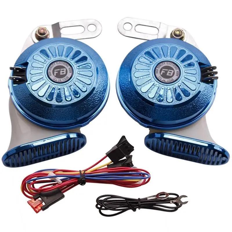 Able Three-tone Horn Multi-tone Modified Car Horn Super Loud Waterproof 24v Motorcycle Snail Horn Blue 24V