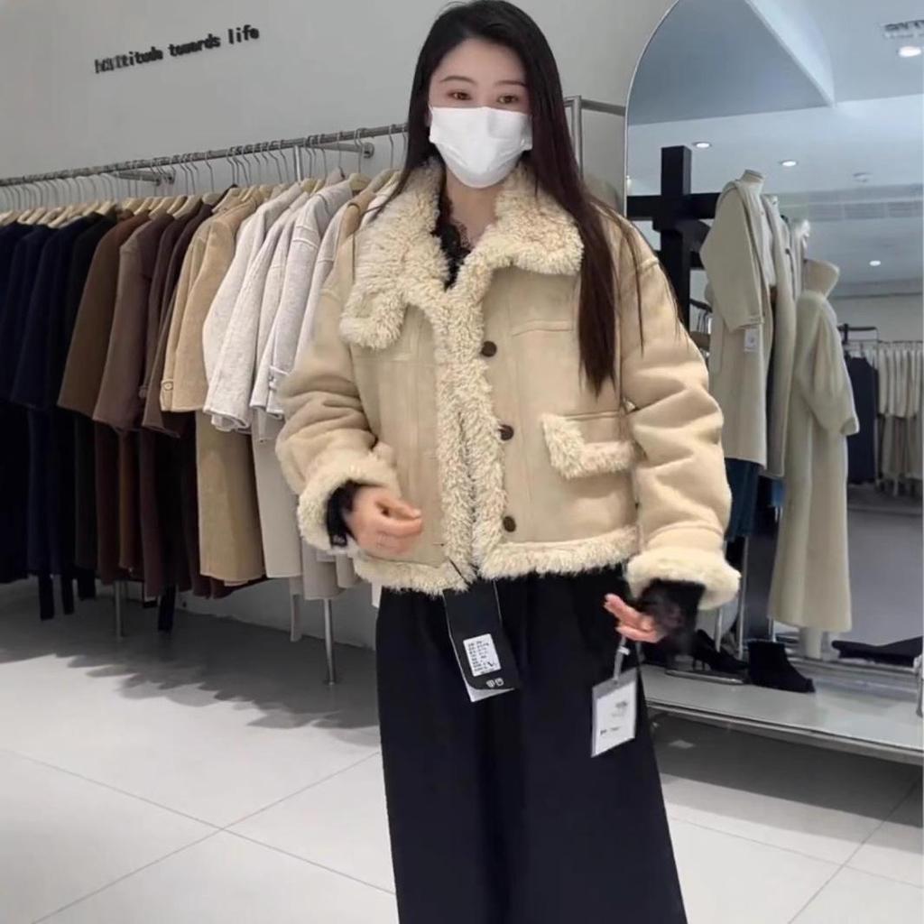 Women's 2024 Winter Shearling Lambswool Jacket, Small Size, Thick Suede Top